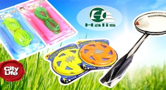 Aktīvai vasarai! Badmintona raketes +  volāns + lidojošais šķīvītis + lecamaukla no HALIS – 40%