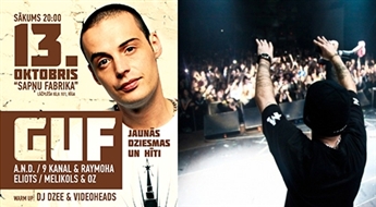 Pēdējā brīža iespēja! VIP ieejas biļete Krievijas Hip-Hop mākslinieka GUF koncertā sestdien, 13. oktobrī  - 59%