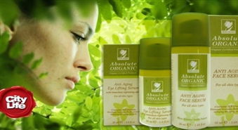BIOLOĢISKIE PRODUKTI sejas ādas skaistumam vasarā – Absolute Organic Anti-Age serums sejas ādai + Absolute Organic Anti-Age acu liftinga serums – 50%