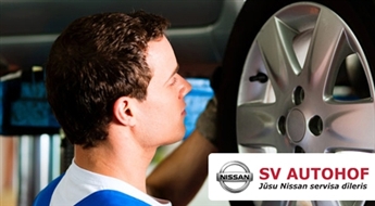Nissan servisa dīleris SV AUTOHOF: jebkuras markas auto riepu montāža + balansēšana līdz - 60%