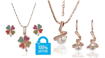 Elegants apzeltītu rotaslietu komplekts: kaklarota un auskari ar SWAROVSKI ELEMENTS kristāliņiem - 67%