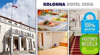 Vidzemes nedēļa: atpūta diviem KOLONNA HOTELS GROUP viesnīcā Cēsīs: nakšņošana + brokastis + vēlā izrakstīšanās + vīns un deserts viesnīcas restorānā – 59%