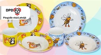 Jautrākām maltītēm! Trauku komplekts bērniem (2 šķīvīši + krūzīte) - 40%