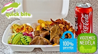 VIDZEMES NEDĒĻA: Lielais kebaba komplekts (mix, vistas vai liellopa gaļa + frī kartupeļi + salāti + mērces + Coca Cola) kebabu ēstuvē Quick Bite Valmierā - 50%