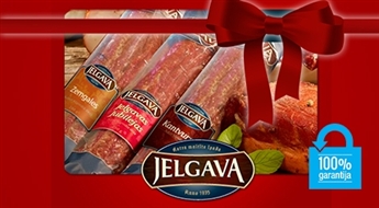 "Jelgava" dāvanu komplekts: Kantvursta, Zemgales un Jelgavas Jubilejas auksti kūpinātās desas -47% Bagātīgi klātam svētku galdam!