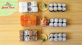 Rekomendējam visiem! Īsts japāņu suši komplekts (48 gab.) 3 personām no Sushi Town Jelgavā ar 50% atlaidi!