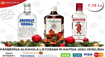 Tavam svētku galdam 3 izsmalcināti un kvalitatīvi alkoholiskie dzērieni! Izvēlies līderi- Absolut Vodka, Ballantine's Finest vai Beefeater tikai par 7,78 Ls!