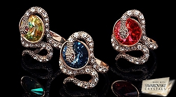 Gredzens "Čūska Kārdinātāja II (Denim Blue)" ar Swarovski™ kristāliem