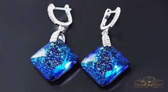 Sudraba auskari "Augošais Kristāls (Bermuda Blue P)" ar Swarovski™ kristāliem