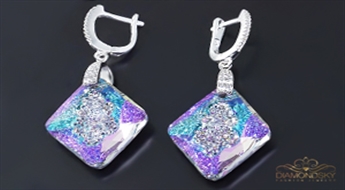 Sudraba auskari "Augošais Kristāls (Vitrail Light P)" ar Swarovski™ kristāliem