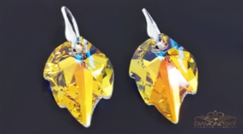 Sudraba auskari "Kļavas Lapa" ar Swarovski™ kristāliem