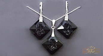 Sudraba komplekts "Augošais Kristāls (Jet)" ar Swarovski™ kristāliem