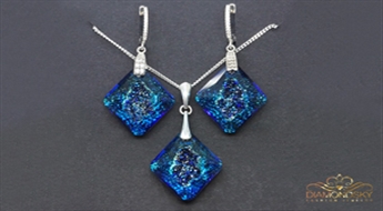 Sudraba komplekts "Augošais Kristāls (Bermuda Blue)" ar Swarovski™ kristāliem