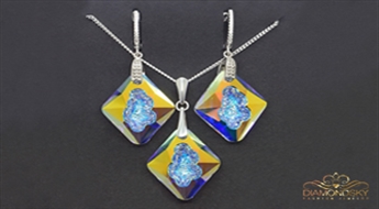 Sudraba komplekts "Augošais Kristāls (Aurore Boreale)" ar Swarovski™ kristāliem