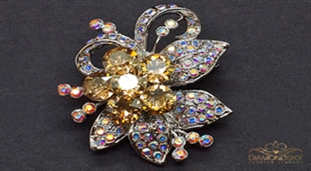 Broša "Varavīksnes Zieds II (Golden Shadow)" ar Swarovski™ kristāliem