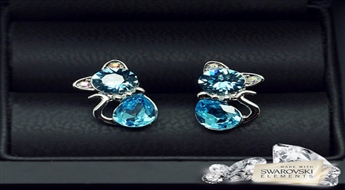 Auskari "Saules Kaķene (Aquamarine Blue)" ar Swarovski™ kristāliem