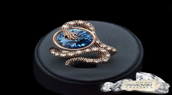 Gredzens "Čūska Kārdinātāja II (Denim Blue)" ar Swarovski™ kristāliem