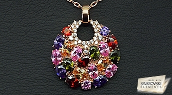 Красивый кулон "Кристальная Планета" на элегантной цепочке, украшенный множеством разноцветных кристаллов Swarovski Elements™.