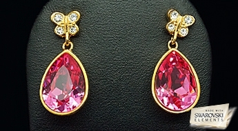 Позолоченные серьги “Азура” с розовым кристаллом Swarovski Elements™ в виде капли.