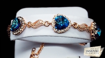 Лучший подарок для романтиков! Прекрасный позолоченный браслет классического дизайна с тёмно-голубыми кристаллами Swarovski Elements™.
