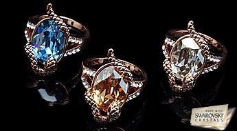 Эксклюзивный дизайн! Позолоченное кольцо “Змей-искуситель” с кристаллом Swarovski™ в оправе из Австрийских фианитов.