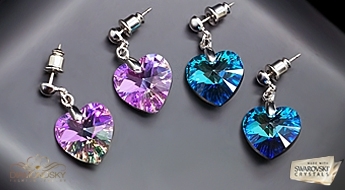 Романтичные позолоченные серьги "Влюблённое Сердце II" с кристаллами Swarovski™ в форме сердца.