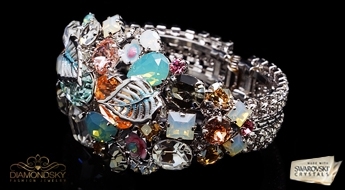Ручная работа! Позолоченный браслет “Кристальная Грация” с россыпью разноцветных кристаллов Swarovski™.