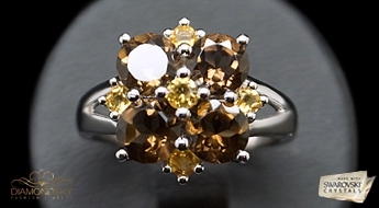 Romantisks sudraba gredzens "Kvarca Zieds" ar dabīgu dūmkrāsas 3.06 karātu smagu kvarcu un ar 0.51 karātu smagu citrīnu.