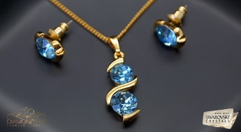 Великолепный позолоченный комплект “Млечный Путь (Aquamarine Blue)”  украшенный кристаллами Swarovski™ со скидкой 50%!