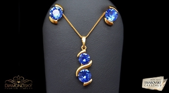 Великолепный позолоченный комплект “Млечный Путь (Sapphire)”  украшенный кристаллами Swarovski™ со скидкой 50%!