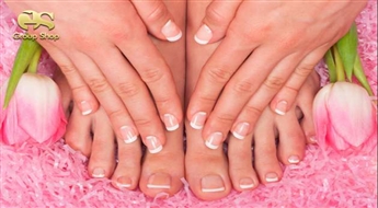 В комплекте дешевле! Классический педикюр с лаком Gelish+классический маникюр с Gelish со скидкой 50%!