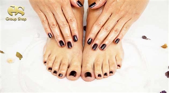 Экспресс маникюр с покрытием GELISH + экспресс педикюр с покрытием GELISH + апельсино-лимонный скраб со скидкой 50% !