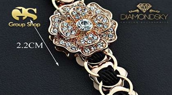 Летняя распродажа! Браслет с цветком из кристаллов Stellux™ (Swarovski), покрытый 18-ти каратным золотом со скидкой 57%!