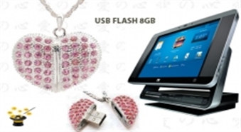 8GB USB Flash atmiņa sirsniņas formā ar akmentiņiem un ķēdīti ar 50% atlaidi!