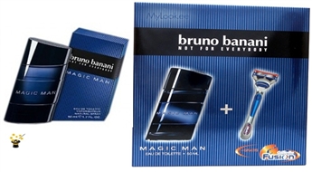 Komplekts vīriešiem Bruno Banani Magic Man EDT 50ml + Gillete Fusion Razor ar 55% atlaidi!