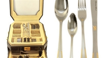 70Ls/99.60€ par skaistu un elegantu koka koferi ar virtuves piederumiem 12 personām! "Barton Steel" kvalitāte!