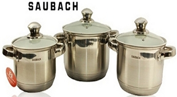 22.89Ls/32.57€ par 3 kvalitatīvu nerūsējošā tērauda katlu komplektu "Saubach"!