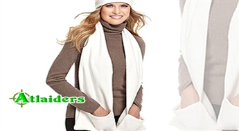 Стильный аксессуар для женщин! Теплый шарф с карманами и натуральным льняным греющим элементом со скидкой 61% - всего за 3,89 лата!