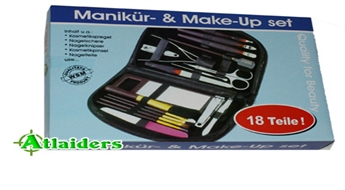 Manikīra, pedikīra un grima uzklāšanas piederumu komplekts (18 priekšmeti) ar maciņu tikai par 4,50 Ls!