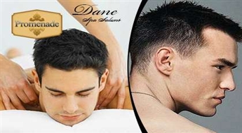 Komplekts vīriešiem: Vīriešu matu griezums + Relaksējoša muguras masāža ar ēteriskajām eļļām salonā "Dane Spa".
