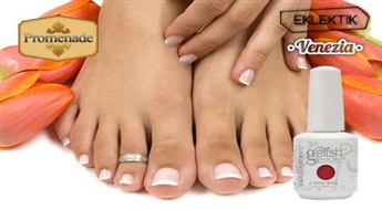 Педикюр + Gelish Harmony лак + ванночка + масло + скраб в салоне "VENEZIA" или "Eklektik" со скидкой 52%!