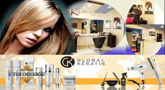 Global Keratin keratīna maska matiem + matu griešana + ieveidošana salonā "Kameja" ar 72%atlaidi!