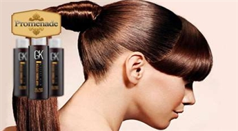 Покраска волос в один тон краской "Oil Hair Color" c комплексом Juvexin +  стрижка горячими ножницами + укладка со скидкой 56%!