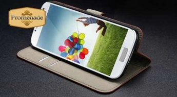 Роскошный чехол чёрного цвета из 100% кожи для вашего Samsung Galaxy S4 (i9500), совмещающий в себе функции кошелька, с карманами для пластиковых карточек и функцией подставки + бесплатный Stylus в подарок!