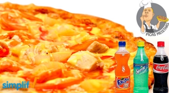 Picas Meistars: Большая пиццa  "Chick and Curry" vai "Vegetary" + напиток (0,5 л)