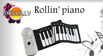 14,99 Ls - Гибкий портативный сворачивающийся синтезатор «Rollin Piano» на три октавы. Цена без скидки 29,99 Ls. Скидка 50%.