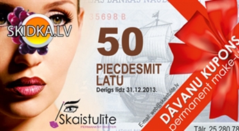 Dāvanu kupons vērtībā 50Ls ar  30% atlaidi.