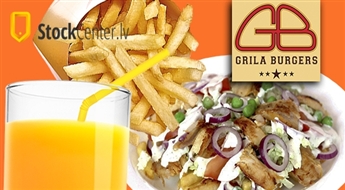 GRILA BURGERS Rīgā vai Saldū: Vistas girosa grila mix + sula pēc izvēles