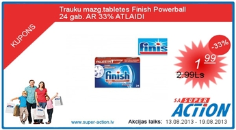 Trauku mazg.tabletes Finish Powerball 24 gab. AR 33% ATLAIDI
