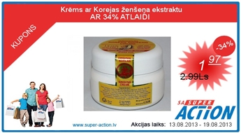 Krēms ar Korejas ženšeņa ekstraktu                   AR 34% ATLAIDI